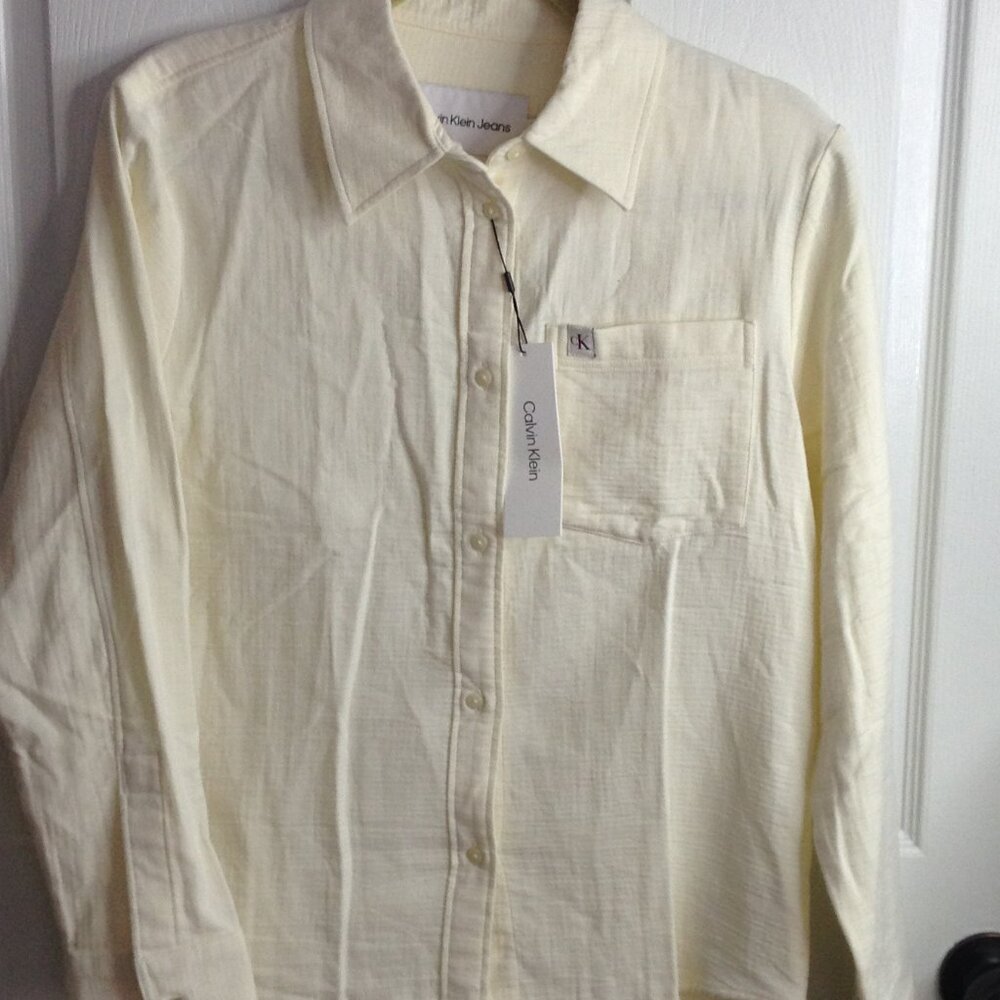 NWT Calvin Klein Jeans Shirt "S" Ivory Crisp Professional Collegiate Traditional
